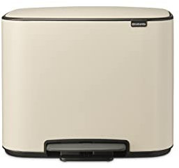 Brabantia - Bo Treiteimer 36L - Großer Abfalleimer für die Küche - Sanft Schließender Deckel - Mülleimer mit Entnehmbarem Inneneimer - Rutschfest - Inklusive Müllbeutel - Soft Beige - 54 x 37 x 44 cm