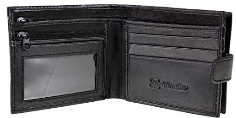 AR BRAND EST. 2021 Portafoglio da uomo, in vera pelle, con blocco RFID, con tasca portamonete con cerniera, scomparto per banconote e porta carte d'identità., Nero , 42, Casual