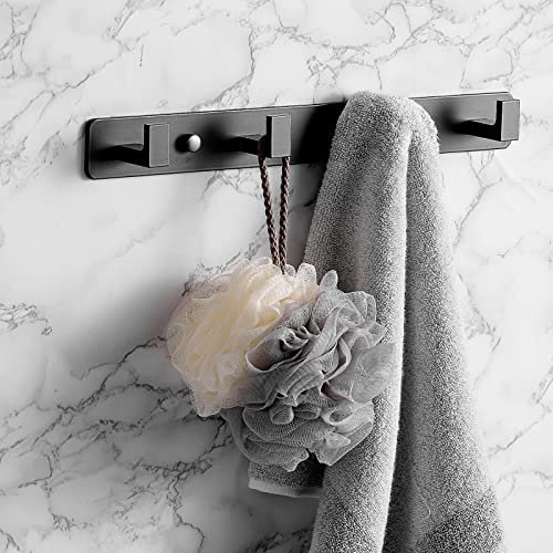 YUET 4 Matte Black Door Hook Coat Bathroom Towel Hooks Wall Mounted Screw in Fixed Door or Robe Hook- Heavy Duty for Wall Hanger - Stainless Steel Holder in Bedroom or Kitchen for Clothes, Hats