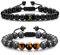 TINGN 2 Stück Naturstein Perlen Armbänder für Männer, Tigerauge schwarzer Lavastein Obsdian Perlenarmbänder für Männer Aromatherapie Atherisches Öl Diffusor Armbänder Erste Armband Geschenke (R)