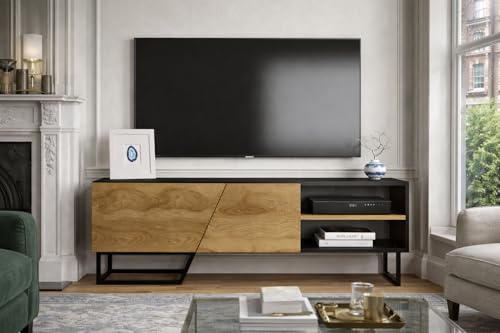 DECOROTIKA - Densasse TV Stand TV Unit TV Cabinet with Two Shelves and Cabinets for TVs up to 60 (Black, Oud and Black Golour)