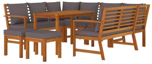 vidaXL Garten Essgruppe 9-TLG., Gartenmöbel Set mit Kissen, Gartengarnitur Sitzgruppe Modulares Design, Lounge Sofa Bank Tisch, Massivholz Akazie