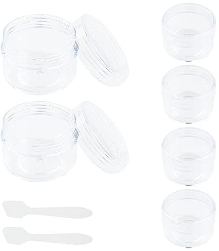 Small Travel Sample Pots with Lids 6Pcs 15ml Travel Jars for Toiletries and 2 Mini Spatulas Refillable Travel Cosmetic Containers for Creams Lotion Nail Art Glitter Jewelleries, Transparent