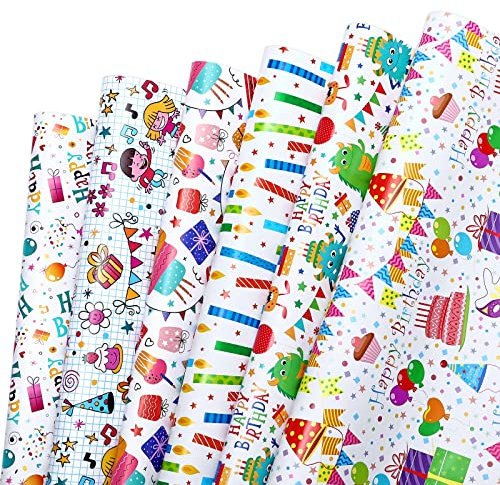 BBLIKE Geschenkpapier Kinder, 6 Blätter Geschenkpapier Geburtstag 70 * 50 cm Tiere gefaltetes Papier für Geburtstag,Ostern,Weihnachten,Schulanfang(Schöner Geburtstag)