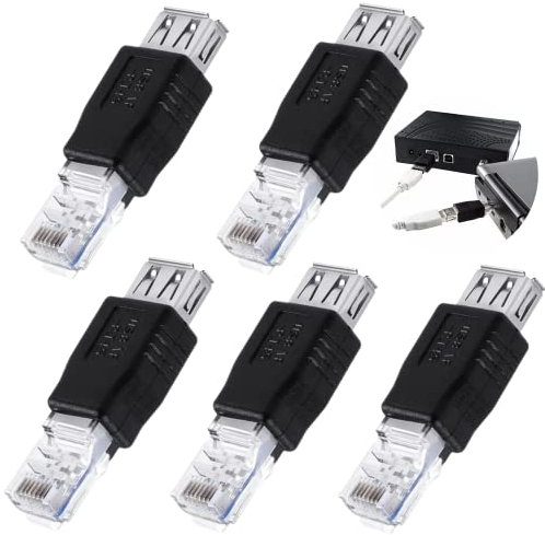 5 Pack USB to Ethernet Adapter, USB to RJ45 Adapter Laptop LAN Network Cable Ethernet Converter Plug PC Crystal Head RJ45 Male to USB 2.0 AF A Female Adapter's Connector