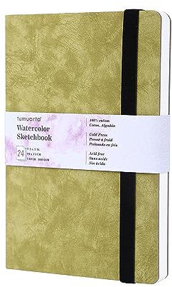 Aquarell Skizzenbuch, 300g, 100% Baumwolle, 19x13 CM, 24 Blatt, Portrait Feinkorn, Säurefrei, Aquarellbuch, Aquarell-Notizbuch zur Verwendung als Reiseskizzenbuch und Mixed Media Block.