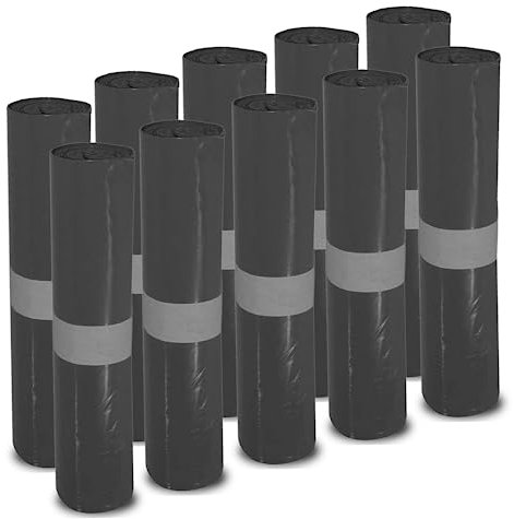 Wisch-Star Müllbeutel 120l in Schwarz, 10 Rollen à 25 Stück, Mülltüten groß 700x1100mm extra stark, reißfeste und stabile Abfallsäcke, Schwerlast Müllsäcke