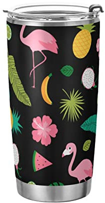 Tumbler Fruit Flower Flamingo Tropical Insulated Coffee Cup Beverage Container Office Travel Mug with Straw and Lid 20oz Back to School Gift