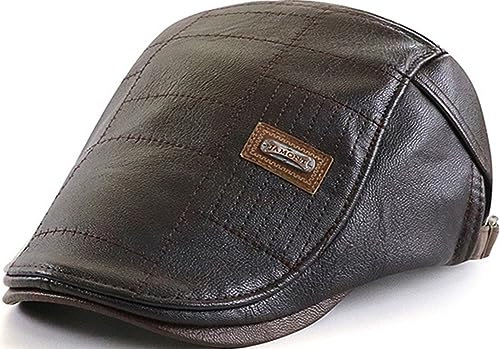 JFAN Baskenmützen für Männer Flatcap Herren Schiebermütze Damen Herren Barett aus Gurte PU Leder Einstellbar Winter,A-Braun,One Size