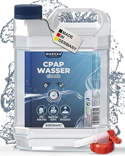 5L CPAP Wasser für Sauerstoffgeräte mit Auslaufhahn, Luftbefeuchter Wasser, CPAP-Geräte Atemgasbefeuchtung, Inhalator, Mapeau (5 Liter + Hahn)