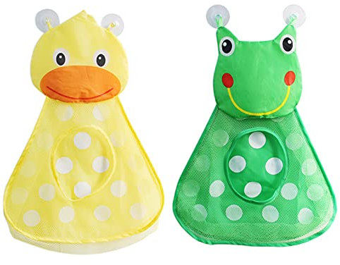Kyaoayo Badewannenspielzeug Tasche, Badespielzeug Aufbewahrung, Aufbewahrung für Badezimmer-Spielzeug Im Cartoon-Stil Bag, Saugnapf HäNgende Aufbewahrungstasche. (1 × Frosch-Figur + 1 × Enten-Figur)