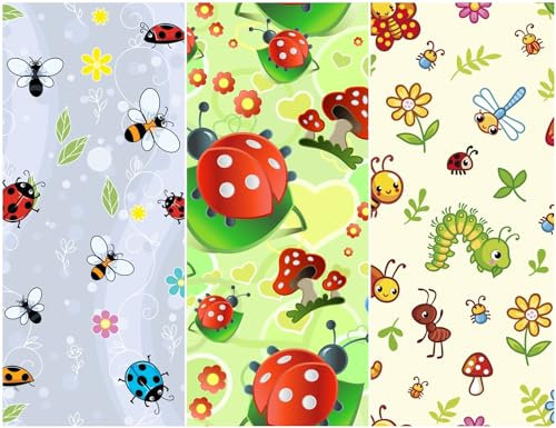 Heko Panels Oxford Stoff Panel Wasserdicht Mit 3 Mustern Canvas-Stoff Polyester Stoff Zum Nähen Nähstoffe Dekostoffe Wasserabweisend Blickdicht 121,5 x 153 cm Insekten Marienkäfer