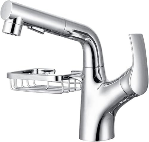 Badezimmer-Waschbeckenarmatur, schwenkbar, mit herausziehbarer Brause, Einhandarmaturen für Badezimmer-Waschbecken, heiße und kalte Badezimmer-Waschbeckenarmaturen, Chrom
