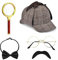 5Pcs Accesorios de Disfraz de Detective, Accesorios para Disfraz de Sherlock Holmes con Sombrero de Detective Gafas de Bigote Falso Lupa Pajarita Detective para Cosplay