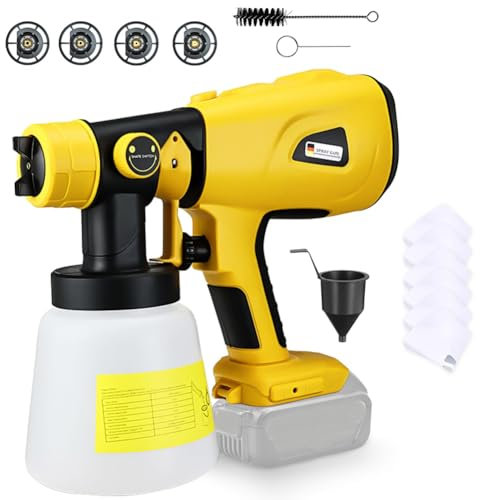Honeyhouse Farbsprühsystem Elektrisch kompatibel mit DEWALT 20V Akku, HVLP Aktualisiert Farbsprühgerät mit 4 Düsen, 3 Spritzmuster und 1000ML Farbbehälter, zum Streichen Wänden Gartenzaun(ohne Akku)