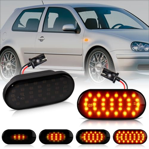 POPMOTORZ 2 Stücke LED Blinker Seitenblinker für VW Golf MK3 MK4 Passat B4 SEAT Altea MK1 Ibiza Ford Fiesta MK5 Focus MK2 Skoda Citigo mit Canbus Fehlerfrei, Schwarz