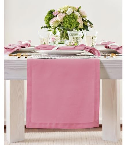 Solino Home Tischläufer, 100 % reines Leinen, kurzer Tischläufer, 35,6 x 152,4 cm, ideal für Kommoden und Couchtische, 152,4 cm, Rosa