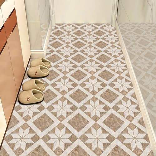 Brown Geometric Beige Peel and Stick Floor Tiles - PVC Self Adhesive Waterproof Wall and Bathroom Tiles for Kitchen, 30x30cm, 10 Pcs