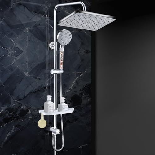 GAOZHI Colonna Doccia idromassaggio Colonna Doccia Acciaio Inox Senza Miscelatore Fori Muro Regolabili Asta Doccia Saliscendi Gruppo Doccia a Colonna Con Soffione e Doccetta 30×20cm Quadrato