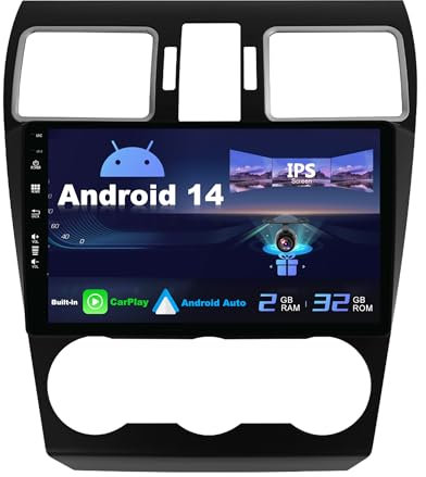 SXAUTO Android 14 IPS Autoradio für Subaru Forester/XV/WRX (2015-2017) - Eingebaut CarPlay/Android Auto - Rückfahrkamera KOSTENLOS - 2G+32G - Lenkradsteuerung DAB Fast-Boot WiFi DSP - 2 Din 9 Zoll