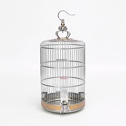 DLAZUM Edelstahl-Vogelkäfige, runder Metall-Vogelkäfig, großer Vogelhausträger, kreativer Retro-Vogelträger für Zuhause, Garten, Außenbereich (Silber, 40 cm)