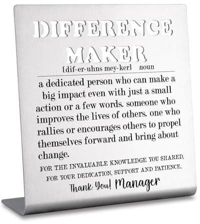 Manager Gifts for Women, Men, Manager Gift, Thank You Appreciation Manager Gift, Difference Maker Gifts for Manager Christmas Birthday Gifts Office Desk Decorative Signs Plaques bke45
