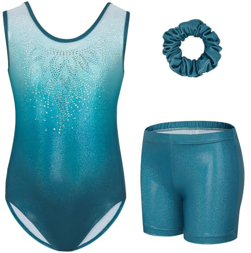 Gogokids Mädchen Drei Teiliges Gymnastikset, Ärmelloser Gymnastikanzug mit Shorts und Haarband, Ballett Tanzender Leotard Gymnastik Outfit mit Funkelnde für Mädchen, Ärmellose Trikots für 3-12 Jahre