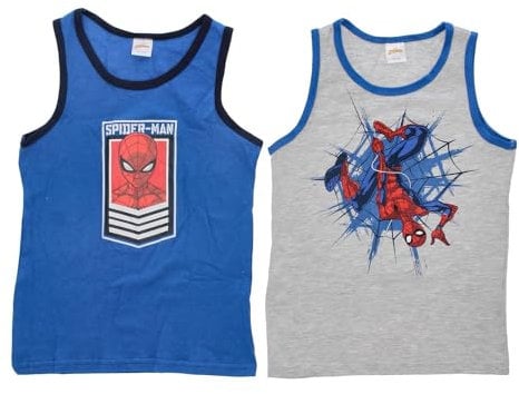 2er Spiderman Unterhemd für Jungen - Kinder Tank Top Hemdchen Unterwäsche Sommer Kinder Geschenk (DE/NL/SE/PL, Numerisch, 122, 128, Regular, Grau/Blau)
