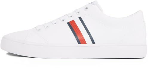Tommy Hilfiger Sneaker con Suela Vulcanizada Hombre Core Stripes Mesh Low Top, Blanco (White), 42