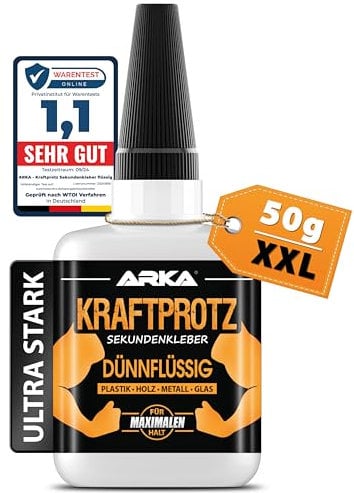 Superpegamento Extra líquido 50 g – KRAFTPROTZ con Efecto capilar – Ultrafino, Transparente, Resistente al Agua y Calor – Adhesivo de precisión para Madera, Vidrio, Metal y plástico