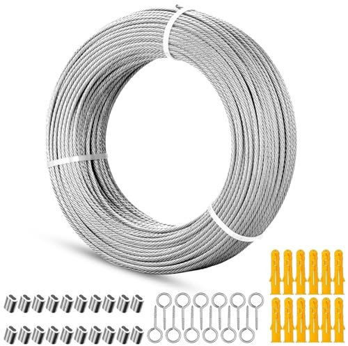 Fune metallica da 50M 2MM cavo in acciaio inox 304 Filo In Acciaio Inox Cavo Intrecciato Fune Kit 7 x 7 trefoli Appendere Cavo Ganci Cavi Per Appendere Quadri