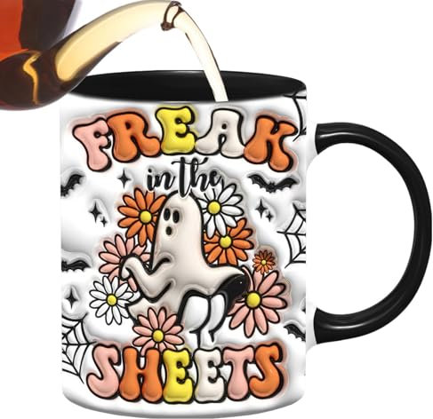 Taza de café de Halloween, taza fantasma de cerámica, taza de miedo, tazas de café de Halloween con tapa, tazas de té de cerámica de diseño fantasma, taza de espresso fantasma de Halloween perfecta