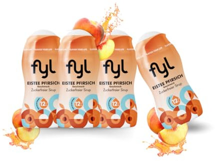 fyl Zuckerfreier Sirup Set - 4 x Eistee Pfirsich für 48L Zero Getränk - Perfekter Durstlöscher für zu Hause und Unterwegs – Vitaminreich