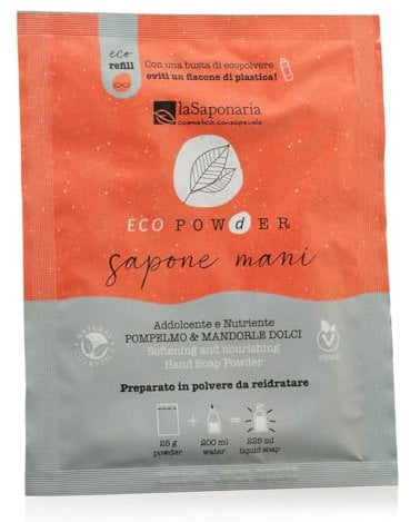 La Saponaria | Sapone mani in polvere addolcente, Sapone mani da reidratare, addolcente e Nutriente con Pompelmo e Mandorle Dolci, 25g