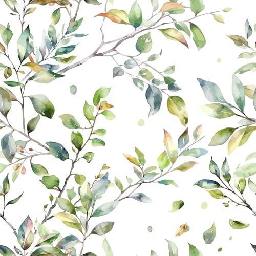 VaryFloral Blumentapete 44.5cmx400cm Fototapete Blumen Klebefolie Möbel Grün Blätter Wandfolie Selbstklebend Weiß Vintage Wandtapet Küchentapeten Aquarell Klebefolie Küche Kabinett Schublade