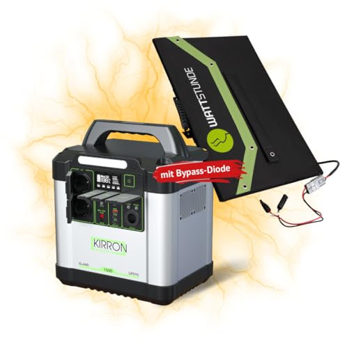 Bundle KIRRON Island 1500 Tragbare Powerstation & SOLARTASCHE I 1456Wh Kapazität I max. Leistung 4000W 230V I 17Kg Leichtgewicht I LiFePO4 Batterie I Notstromaggregat, Stromspeicher Balkonkraftwerk