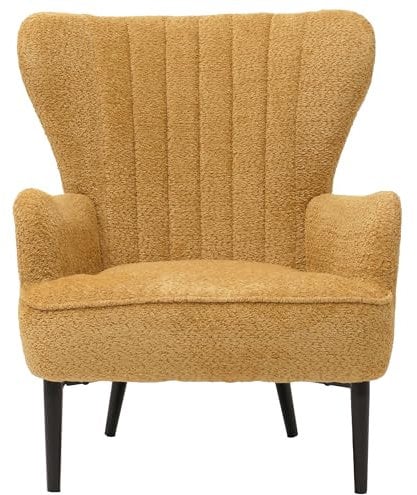 Lounge-Sessel HWC-K37, Cocktail-/Ohrensessel Polsterstuhl Retro Vintage Stoff Chenille (500g/m²) Öko-Tex - gelb