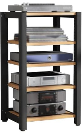 Stereo Cabinets, Small Media Stand, Audio Rack Cabinet, with Adjustable Wood Shelf, Storage for Entertainment Stereo Component/Electronics Equipment(Light Walnut Color)