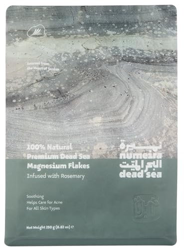 Numeira Totes Meer Salz Magnesium Bad und Einweichen, Entspannendes Magnesium Badesalz aus Jordanien, Rosmarin Infundiert Magnesiumchlorid Flocken für Baden, 250 g