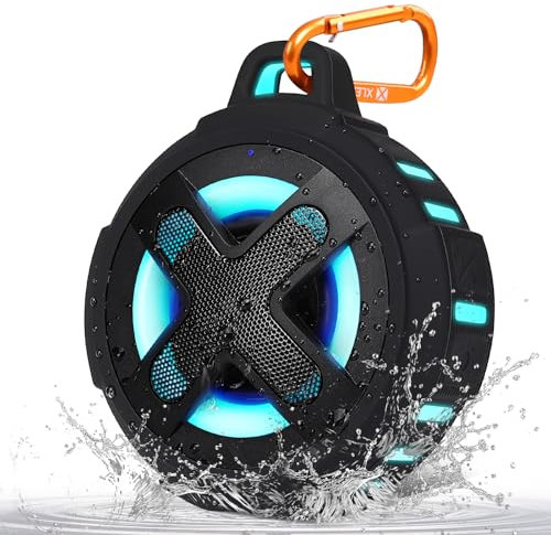 Altoparlante Bluetooth portatile, certificato IP67 impermeabile, custodia in silicone, bassi potenti da 10 W, 24 ore di riproduzione, piccolo, galleggiante, luci RGB, clip, per piscina, spiaggia