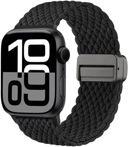 Maledan Cinturino intrecciato compatibile con Apple Watch 40 mm 41 mm 38 mm 42 mm (serie 10), cinturino magnetico in nylon per iWatch Series 10 9 8 7 6 5 4 3 2 1 SE Ultra, nero