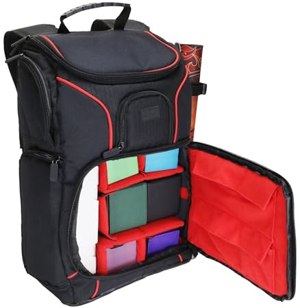 USA Gear MTG-Rucksack, Kompatibel mit Magic the Gathering, MTG-Deck und mehr - TCG-Rucksack Tasche mit Schultergurten, anpassbaren Trennwänden, TCG-Spielmattenhalter, Ordnerfach (Rot)