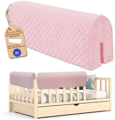 Leanbe Bettkantenschutz für Kinderbetten Kissen für bettumrandung Rausfallschutz Abdeckung Kantenschutz für Babybett (ROSA Minky, 80cm)