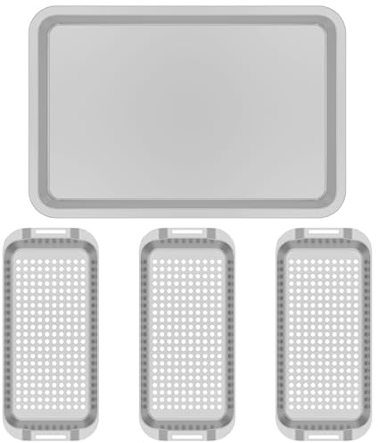 BAODBF Juego de 5 cestas para barbacoa, bandeja de acero inoxidable, accesorios para barbacoa con agujeros, bandeja para servir y mango de elevación, sartenes para verduras, carne, pescado