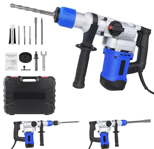 Jack Hammer for Concrete, 1500W Upgrade Brushless Rotary Hammer Drill, Heavy Duty Jack Hammers with 360° Auxiliary Handle, Adjustable Speed, 4 Functions, Concrete Breaker