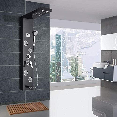 Shower System 5 Functions Shower Panel Shower Set Shower Columns With Hand Shower Waterfall Rain Shower Head And Bathtub Spout With Led Temperature Display