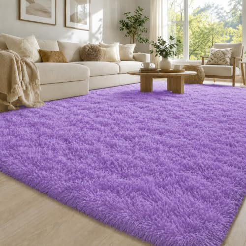OuTanTe Hochflor Teppich Wohnzimmer 240x300cm, Lila Shaggy Flauschig Teppich, Kuschelteppich Wohnzimmerteppich High-Pile Carpet rutschfest, Modern Extra Groß Teppiche für Schlafzimmer Kinderzimmer