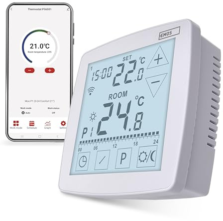 EMOS GoSmart - Termostato intelligente Home con app - WiFi - Termostato aperto con sensore per riscaldamento a pavimento - funzionamento touch - risparmio energetico - compatibile Tuya, Smart Life