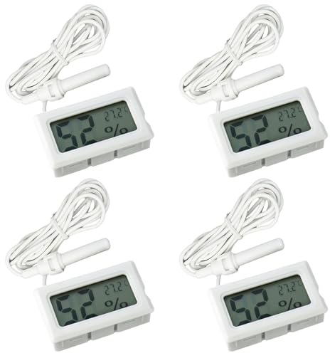 ARCELI 2-in-1 Digital LCD Embedded Thermometer Hygrometer mit externen für Reptil Inkubator Aquarium Geflügel - Weiß（4 Stück）
