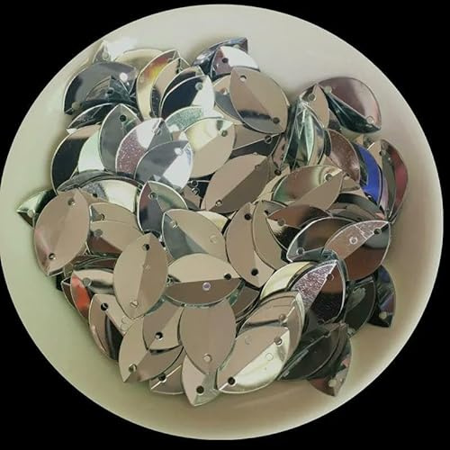10 g/Beutel (150 Stück) 9 x 15 mm elliptische Faltpailletten in GroÃŸpackung, handgefertigt, Eimer, Damen-DIY-Nähzubehör mit zwei Löchern â€“ Silber